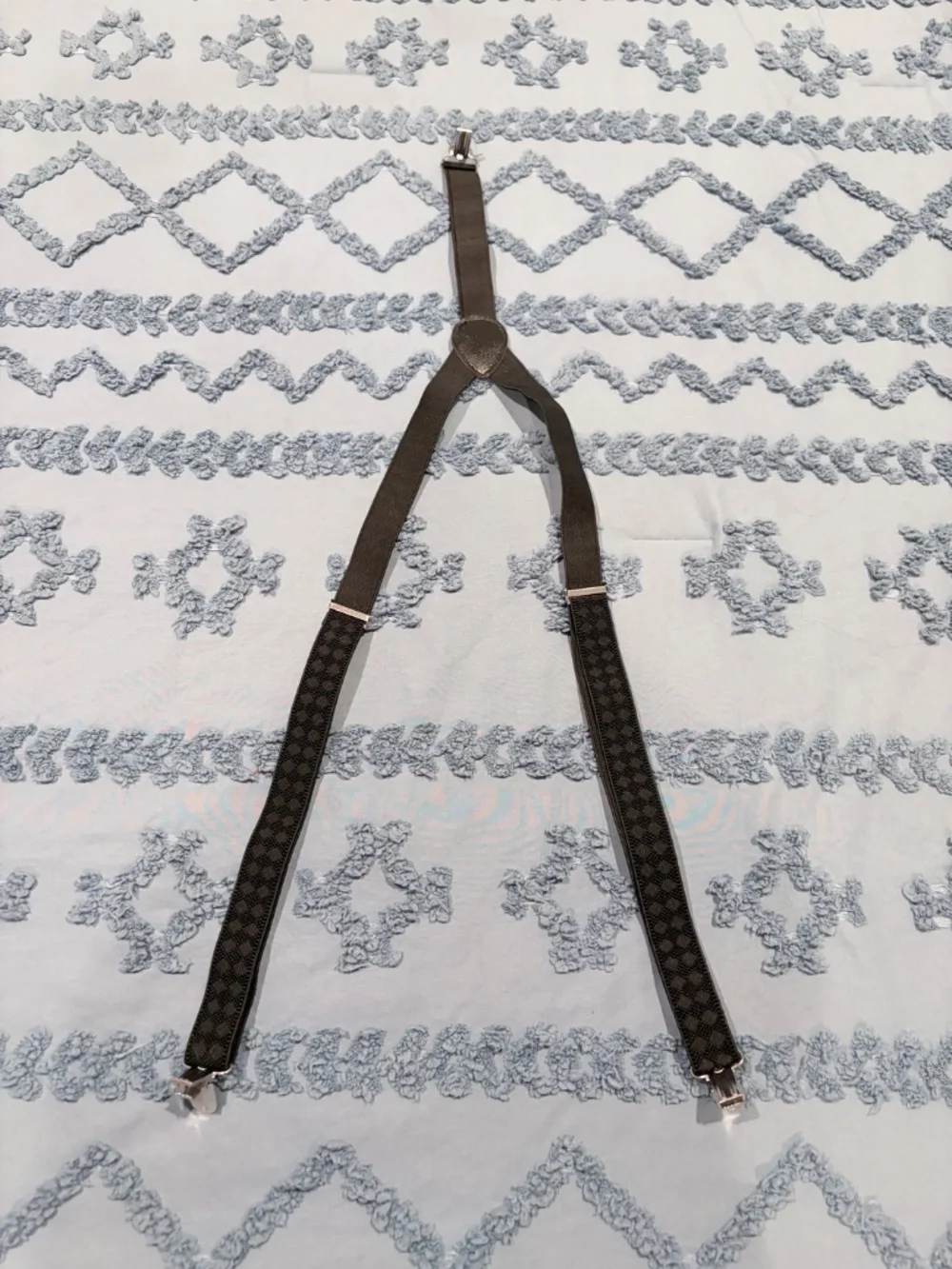 Kids Black Patterned Adjustable Y-Back Suspenders Silver Clips